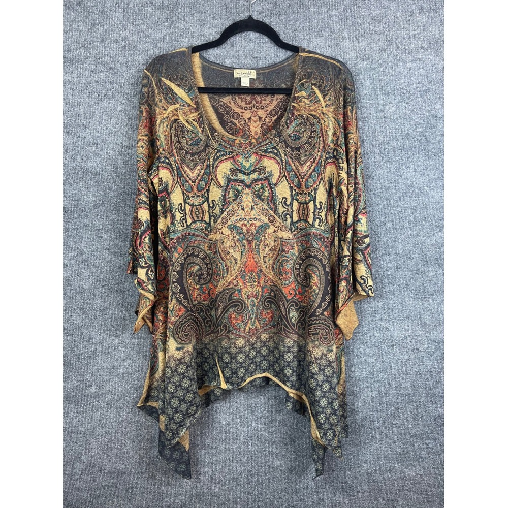 One World Tunic Top Women Large Multicolor Excellent Paisley Sharkbite Hem
